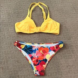 Yellow Bikini Top and Floral Bottom Set